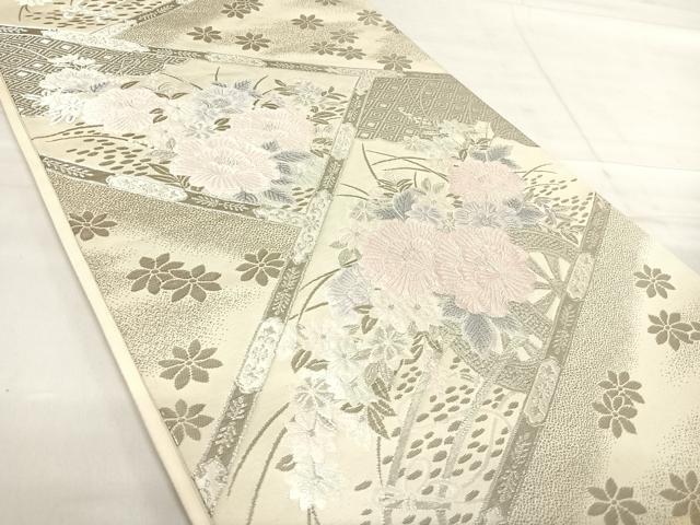 平和屋着物◎六通柄袋帯 唐織 花車文 プラチナ箔 正絹 逸品 AABF4924yx