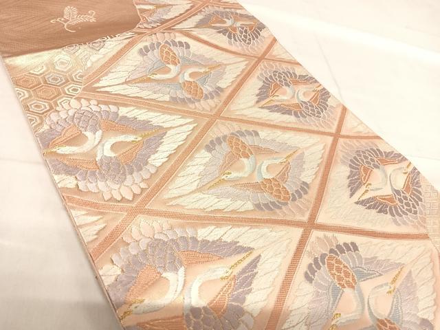 平和屋着物◎六通柄袋帯 唐織 上品錦 双鶴天井文 金糸 正絹 逸品 AABF4926yx
