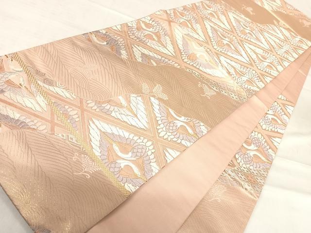 平和屋着物◎六通柄袋帯 唐織 上品錦 双鶴天井文 金糸 正絹 逸品 AABF4926yx