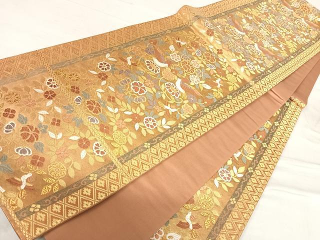 平和屋着物◎六通柄袋帯 唐織 双鳥花文 金糸 正絹 逸品 AABF4927yx