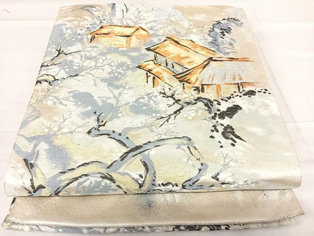平和屋着物◎六通柄袋帯 風景文 金銀糸 正絹 逸品 AABF4945yx