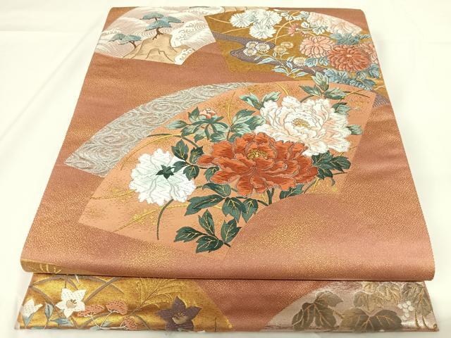 平和屋着物◎六通柄袋帯 唐織 琳派桃山扇面文 金銀糸 正絹 逸品 AABF4952yx