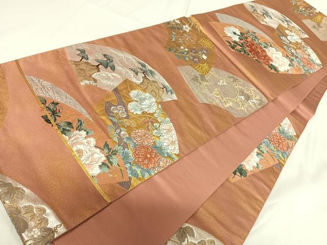 平和屋着物◎六通柄袋帯 唐織 琳派桃山扇面文 金銀糸 正絹 逸品 AABF4952yx