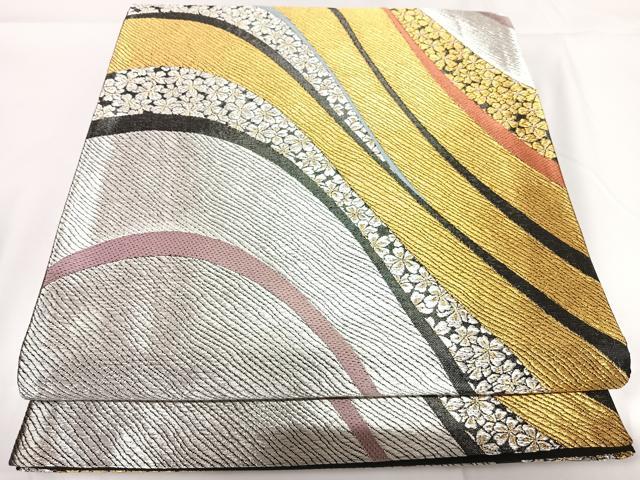 平和屋着物◎六通柄袋帯 流線花文 金銀糸 正絹 逸品 AABF4954yx