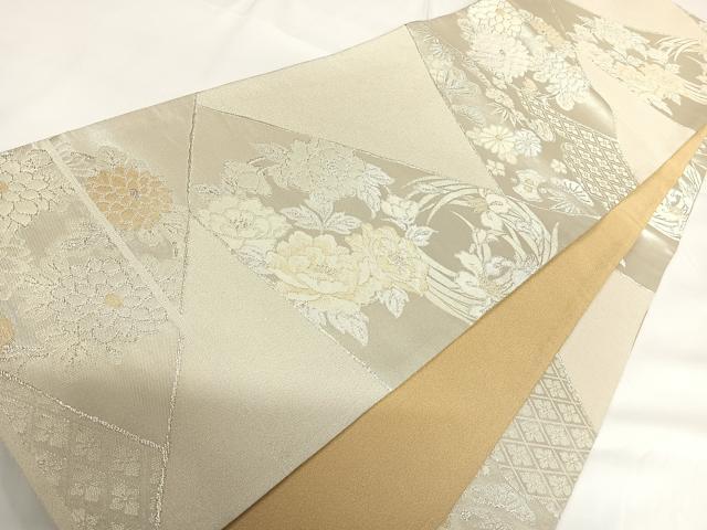 平和屋着物◎両面六通柄袋帯 美保姿 切り嵌め花宝づくし 金銀糸 正絹 逸品 AABF4967yx