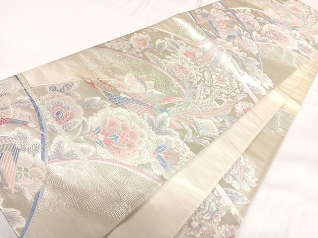 平和屋着物◎六通柄袋帯 唐織 花鳥文 銀糸 正絹 逸品 AABF4975yx