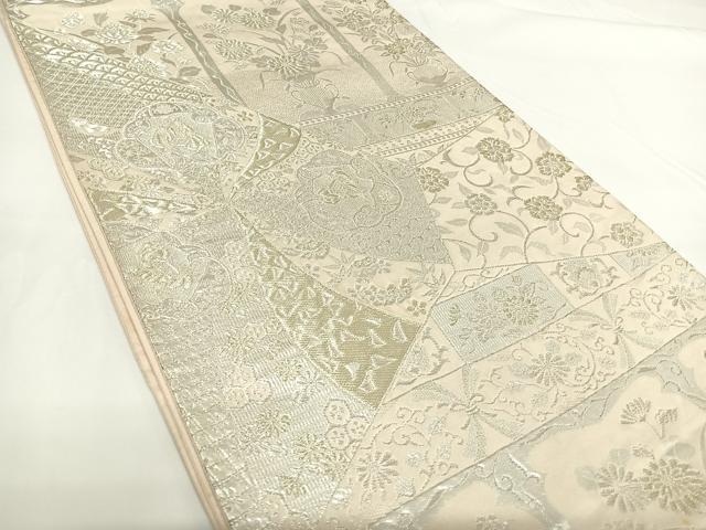 平和屋着物◎六通柄袋帯 細好 飾花文 銀糸 正絹 逸品 AABF4977yx
