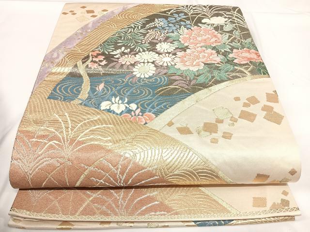 平和屋着物◎六通柄袋帯 唐織 地紙花文 金糸 正絹 逸品 AABF4985yx