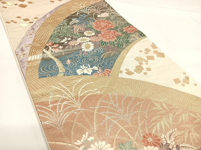 平和屋着物◎六通柄袋帯 唐織 地紙花文 金糸 正絹 逸品 AABF4985yx