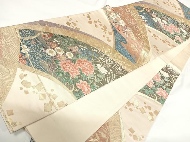 平和屋着物◎六通柄袋帯 唐織 地紙花文 金糸 正絹 逸品 AABF4985yx