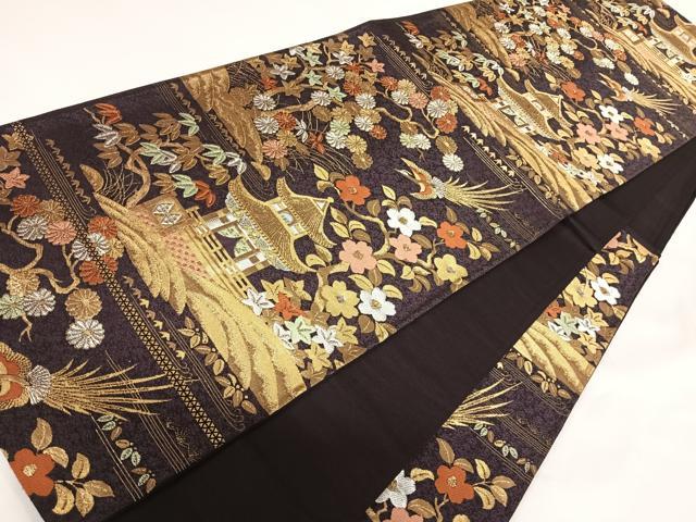平和屋着物◎六通柄袋帯 風景文 金銀糸 正絹 逸品 AABF4988yx