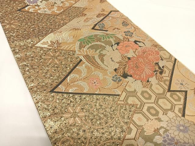 平和屋着物◎六通柄袋帯 松皮菱花文 金銀糸 正絹 逸品 AABF4996yx