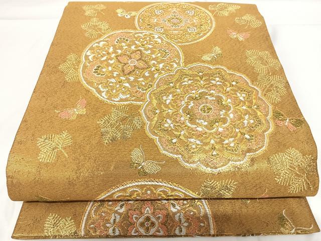 平和屋着物◎六通柄袋帯 唐織 鏡裏花文 金糸 正絹 逸品 AABF4999yx