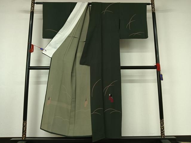 平和屋着物▽訪問着 単衣 作家物 人物芝文 鬼しぼ縮緬 正絹 逸品 AABF5001jh