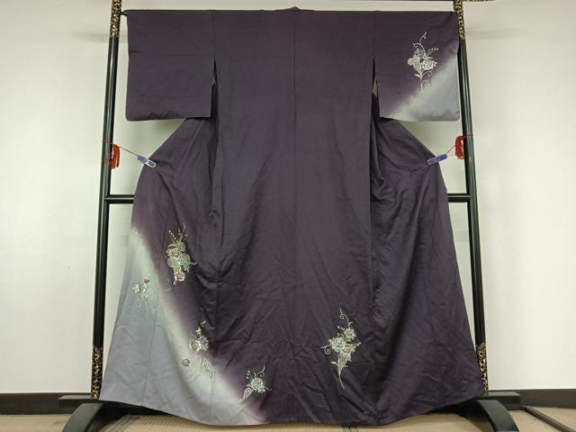 平和屋着物▽訪問着 単衣 草花文 暈し染め 銀彩 正絹 逸品 AABF5002jh
