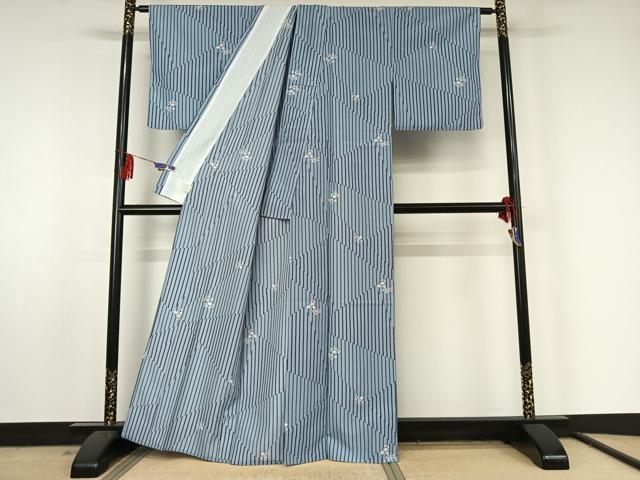 平和屋着物▽小紋 単衣 草花文 洗える着物 AABF5005jh