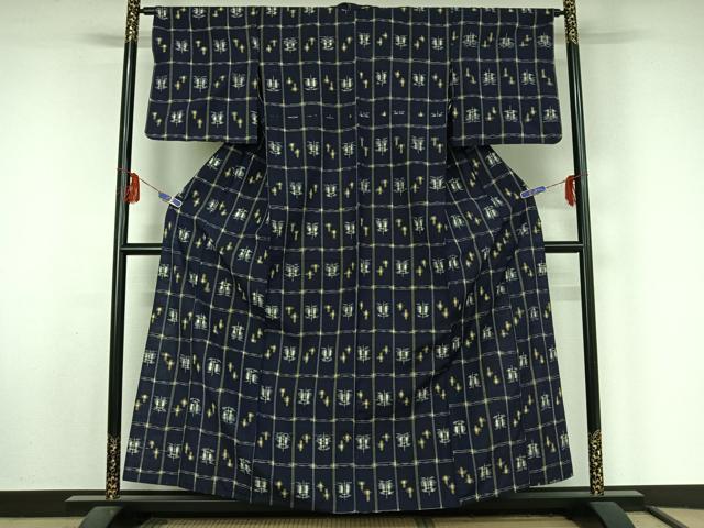平和屋着物▽上質な紬 単衣 遠州椿文 正絹 逸品 AABF5009jh