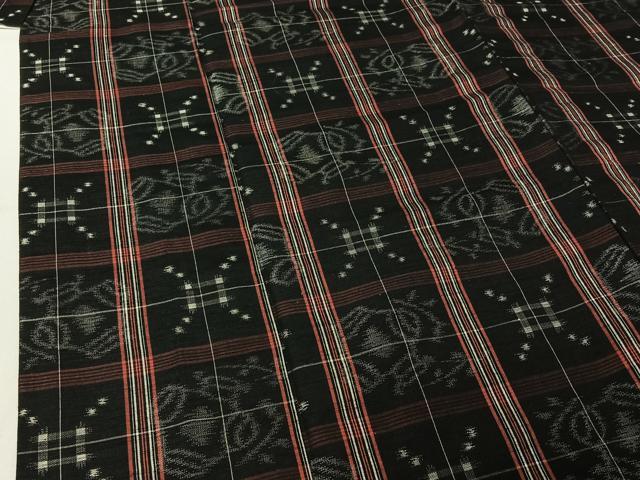 平和屋着物▽上質な紬 単衣 格子柄 黒地 正絹 逸品 AABF5011jh
