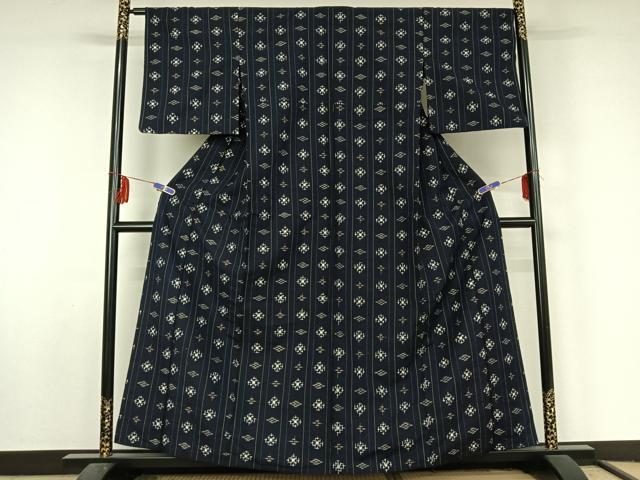 平和屋着物▽上質な紬 単衣 幾何学文様 正絹 逸品 AABF5013jh