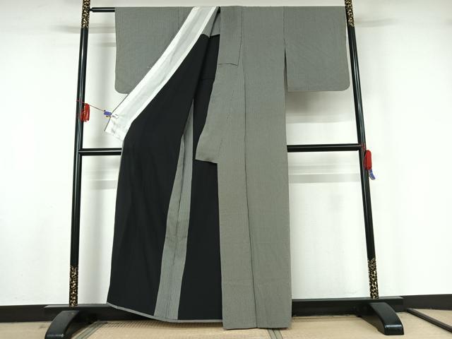 平和屋着物▽上質な小紋 単衣 縞 正絹 逸品 AABF5015jh