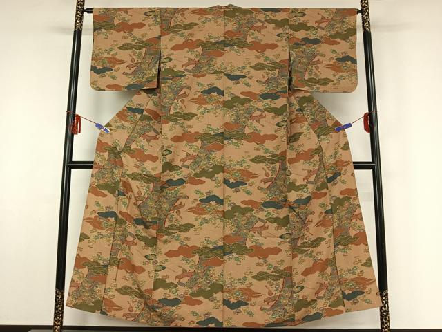 平和屋着物▽上質な小紋 単衣 雲取り花文 楽器 正絹 逸品 AABF5018jh