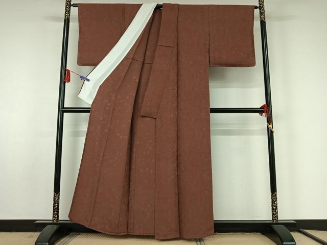 平和屋着物▽色無地 単衣 流水花地紋 蘇芳香色 洗える着物 AABF5036jh