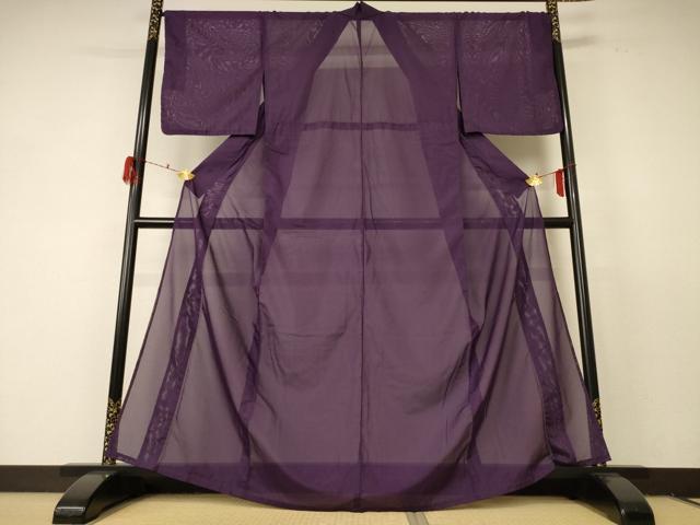 平和屋着物*夏物 色無地 絽 似せ紫色 洗える着物 AABF5045jd
