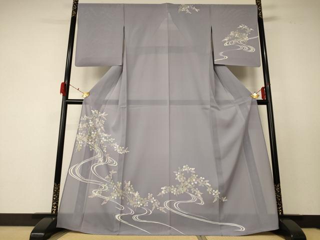 平和屋着物*夏物 訪問着 絽 流水草花文 正絹 逸品 AABF5082jd