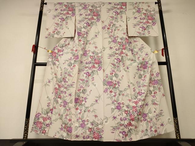 平和屋着物*夏物 小紋 絽 草花文 正絹 逸品 AABF5091jd