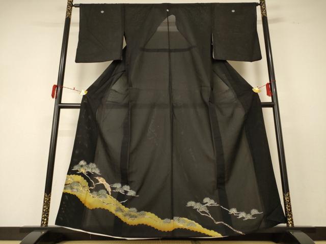 平和屋着物*夏物 黒留袖 絽 刺繍 休み鳥 金銀彩 金銀糸 洗える着物 AABF5095jd