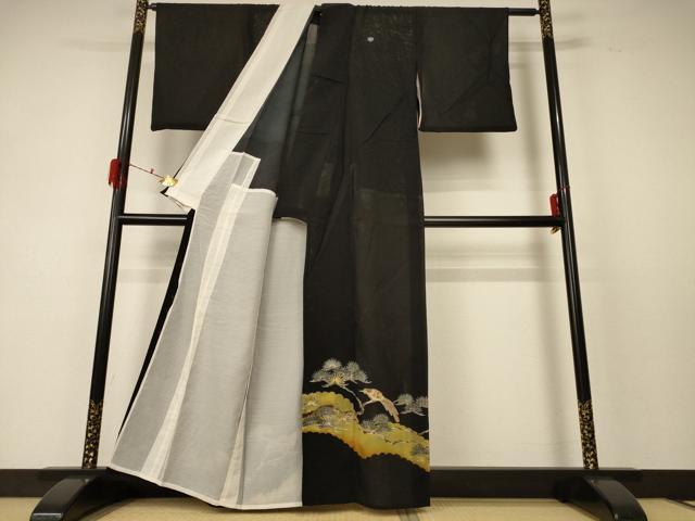 平和屋着物*夏物 黒留袖 絽 刺繍 休み鳥 金銀彩 金銀糸 洗える着物 AABF5095jd