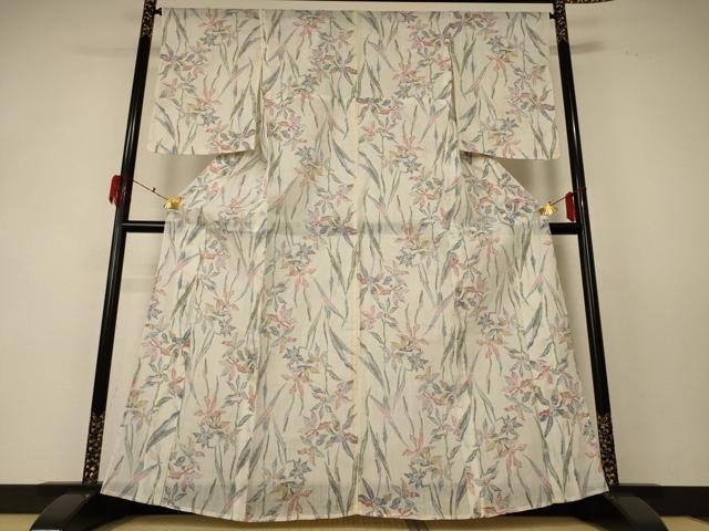 平和屋着物*夏物 小千谷ちぢみ 草花文 麻 逸品 AABF5100jd