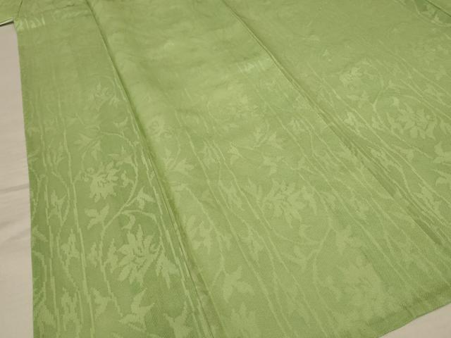 平和屋着物*夏物 色無地 花唐草紋紗 苗色 正絹 逸品 AABF5106jd