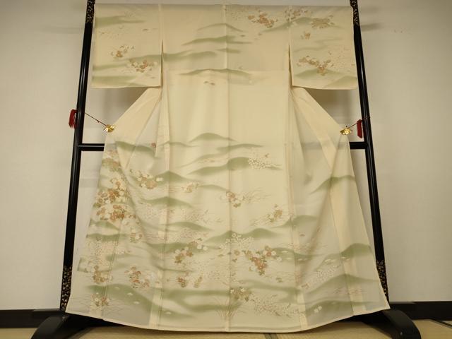 平和屋着物*夏物 訪問着 絽 駒刺繍 草花文 金彩 正絹 逸品 AABF5111jd
