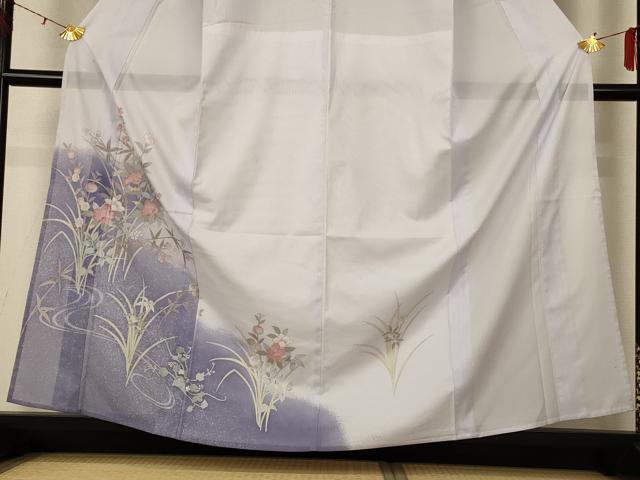 平和屋着物*夏物 訪問着 絽 流水草花文 暈し染め 銀彩 洗える着物 AABF5118jd