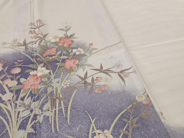 平和屋着物*夏物 訪問着 絽 流水草花文 暈し染め 銀彩 洗える着物 AABF5118jd