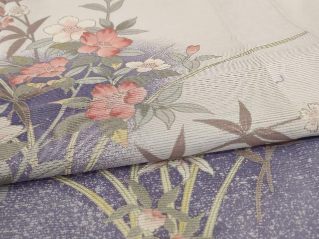 平和屋着物*夏物 訪問着 絽 流水草花文 暈し染め 銀彩 洗える着物 AABF5118jd