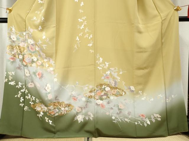 平和屋着物●訪問着 中国三大刺繍 相良刺繍 雲取り枝花文 暈し染め 金彩 金銀糸 正絹 逸品 AABF5123cs