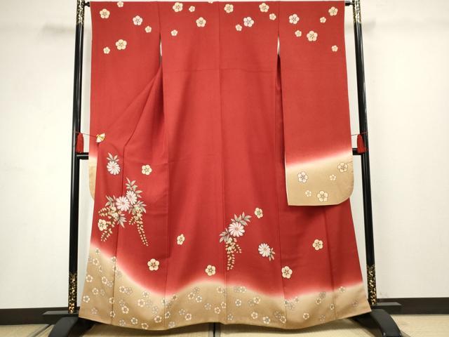 平和屋着物●豪華振袖 舞花文 暈し染め 金彩 正絹 逸品 AABF5128cs