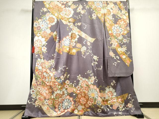 平和屋着物●豪華振袖 駒刺繍 蔓帯草花文 金彩 ロング丈 正絹 逸品 AABF5132cs