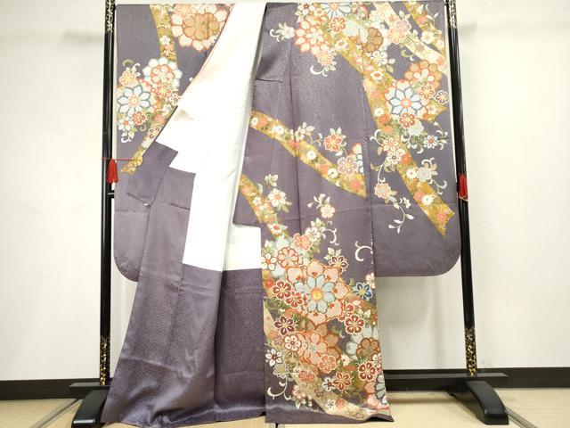 平和屋着物●豪華振袖 駒刺繍 蔓帯草花文 金彩 ロング丈 正絹 逸品 AABF5132cs
