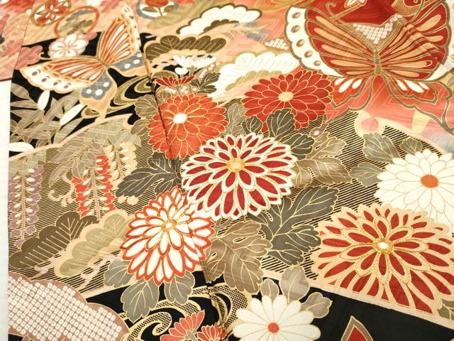 平和屋着物●豪華振袖 駒刺繍 吉祥花蝶文 暈し染め 正絹 逸品 AABF5134cs