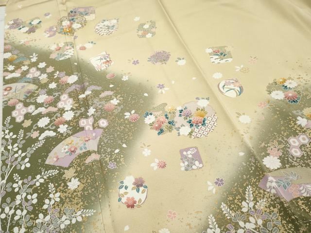 平和屋着物●訪問着 駒刺繍 雪輪地紙草花文 暈し染め 金銀彩 正絹 逸品 未使用 AABF5135cs