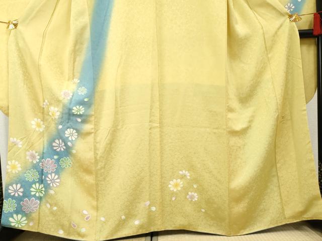 平和屋着物●COURREGES・クレージュ 振袖 舞花文 暈し染め 銀彩 正絹 逸品 AABF5143cs