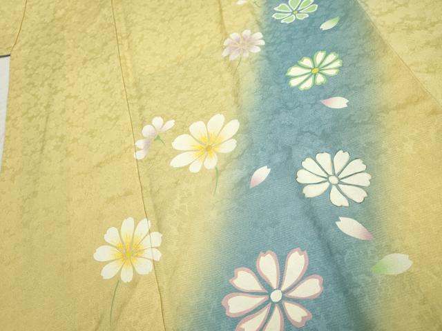 平和屋着物●COURREGES・クレージュ 振袖 舞花文 暈し染め 銀彩 正絹 逸品 AABF5143cs