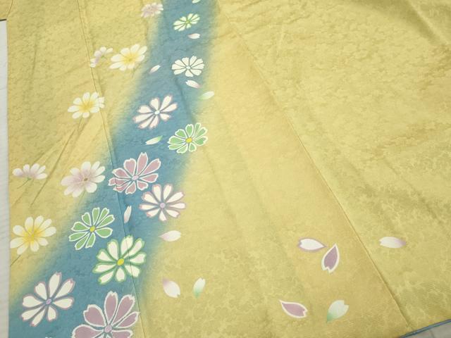 平和屋着物●COURREGES・クレージュ 振袖 舞花文 暈し染め 銀彩 正絹 逸品 AABF5143cs