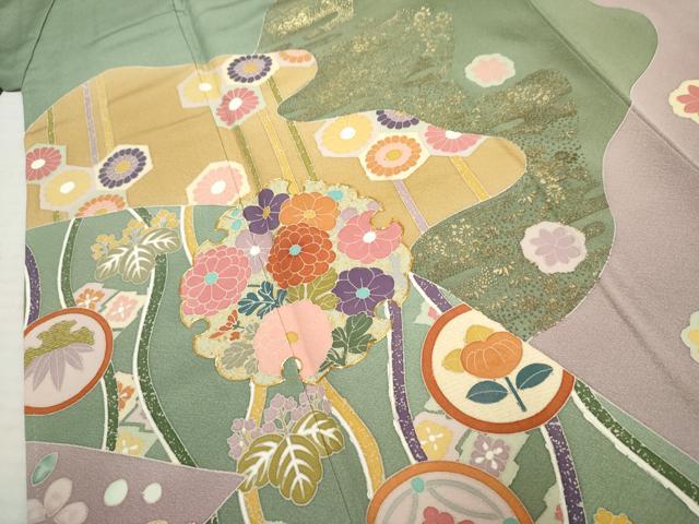 平和屋着物●訪問着 作家物 修平 駒刺繍 雪輪草花文 金彩 正絹 逸品 AABF5144cs