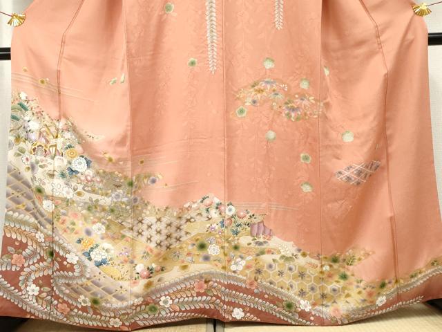平和屋着物●訪問着 辻が花 駒刺繍 御所車吉祥花文 伊勢丹扱い 正絹 逸品 AABF5146cs
