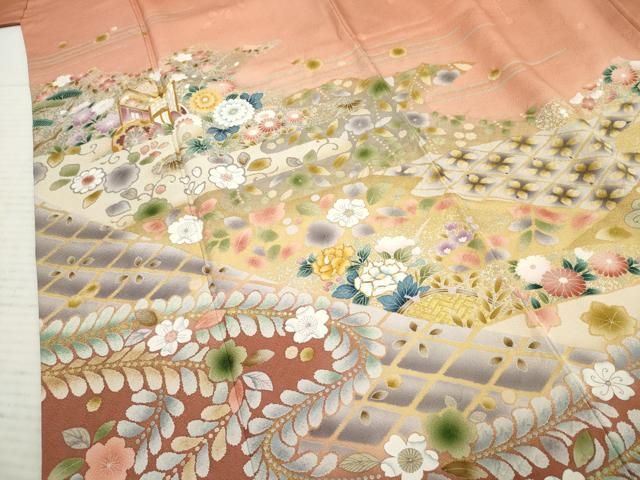 平和屋着物●訪問着 辻が花 駒刺繍 御所車吉祥花文 伊勢丹扱い 正絹 逸品 AABF5146cs