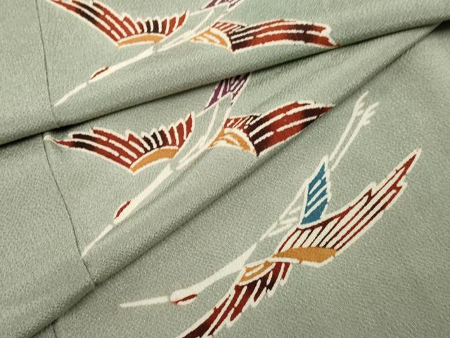 平和屋着物●上質な小紋 型染め 飛鶴文 鬼しぼ縮緬 正絹 逸品 AABF5148cs